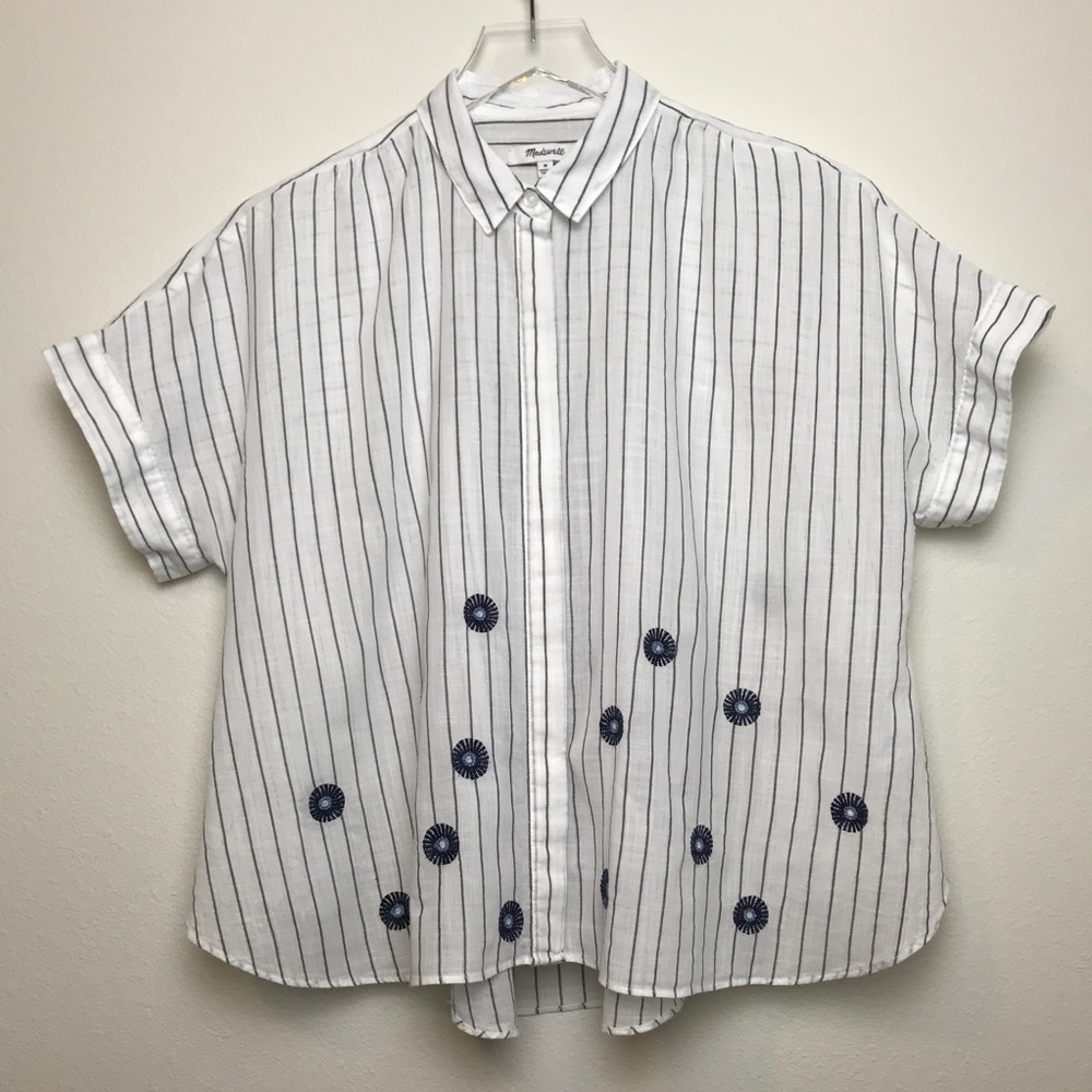 Madewell Hilltop Striped Embroidered Shirt Size M